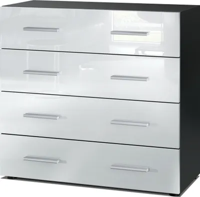 Produktbild von Vladon Sideboard Pavos, Kommode mit 4 Schubladen, Schwarz matt/Weiß Hochglanz (76 x 72 x 35 cm)