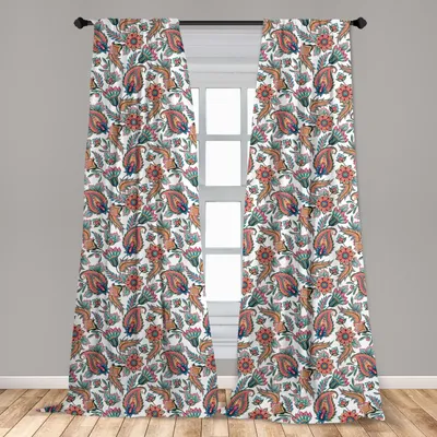Zdjęcie produktu dla Abakuhaus, zasłony okienne, wzór z motywem kwiatów i liści, zestaw 2 sztuk, 150 x 175 cm