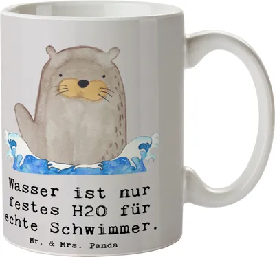 Produktbild von Mr. & Mrs. Panda Tasse Schwimmen Abenteuer - Grau Pastell - Geschenk, Sportler, Schwimmbegeisterung, Schwimmtechnik, Becher, Kaffeetasse, Trinkbecher, Schwimmtraining
