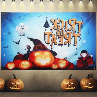 Obrázek produktu pro Halloweenská dekorace 180 x 110 cm s dýněmi, duchy a netopýry