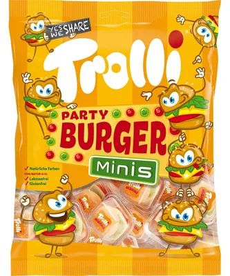 Image de Trolli Party Burger Minis en sucre mousse et gomme de fruits 170g