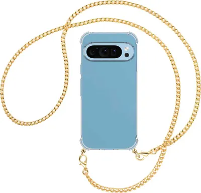 Produktbild von Handykette Backcover-Schutzhülle mit Band (Metall goldfarben) für Google Pixel 9 - goldfarbene Kette