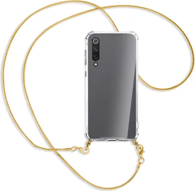Produktbild von Handykette Backcover-Schutzhülle mit Band (Metall goldfarben) für Xiaomi Mi 9 SE - goldfarbene Kette Snake