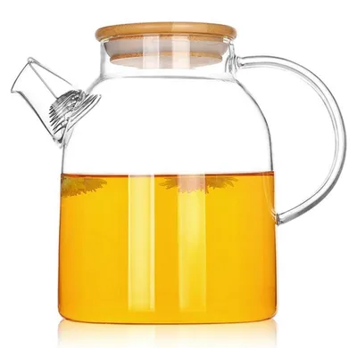 Immagine prodotto di Teiera in vetro da 1500 ml con coperchio in bambù e filtro in acciaio inossidabile, resistente al calore