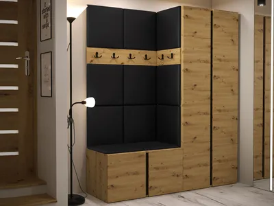 Obrázok produktu pre Predsieňová stena s čalúnenými panelmi 42x42 SELAND 3 - dub artisan / čierna
