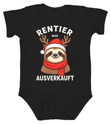 Productafbeelding van Rentier met gewei, kerstmuts, uniseks babyromper, zwart, maat 12/18 maanden