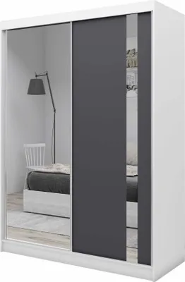 Produktbild von AGMAT Schwebetürenschrank Anzio, Kleiderschrank mit 2 Türen, Moderne Garderobe in Farbe: Weiß / Graphit, Schrank in Größe: 160 x 216 x 61 cm