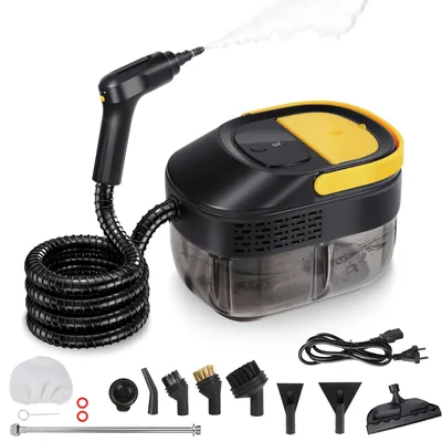 Image de Nettoyeur vapeur portable - Nettoyeur vapeur de main - Réservoir d'eau transparent de 1600 ml - Vapeur à haute température - 801–1000 W - Pour la cuisine, les fenêtres, le canapé et la voiture - Jaune