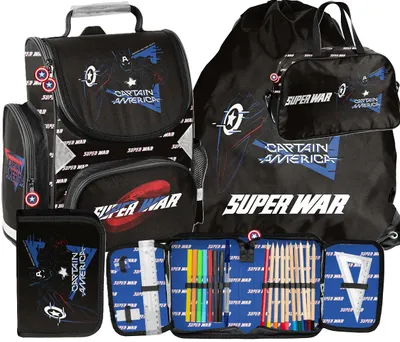 Produktbild von AVENGERS Schulranzen Ergonomisch 4-teilig schulrazen set ranzen rucksack schulrucksack schulranzen CAPTAIN AMERICA MARVEL fur Jungen