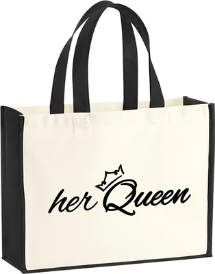 Produktbild von Huuraa Jutetasche her Queen Krone 21 Liter Black Jute und Baumwolle Einkaufstasche Geschenkidee