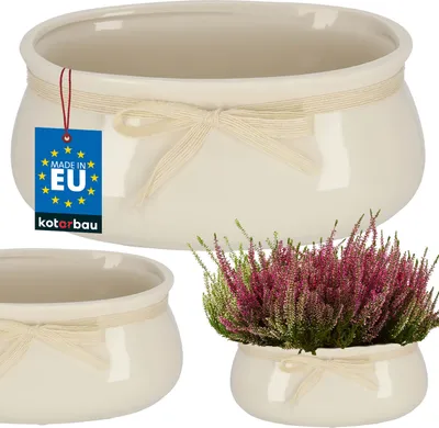 Productafbeelding van KOTARBAU® Bloempot, keramiek, geglazuurd, beige, 23 x 14 cm h: 10 cm, bloempot, sierpot voor kamerplanten, plantenpot, keramiek, voor woonkamer, plantenpot, plantenpotten