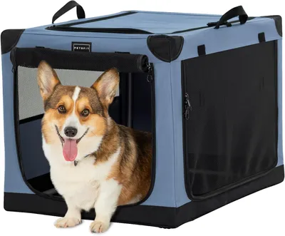 Image de Cage de transport pliable pour chiens - Transport sûr - Revêtement réglable - 76 x 50 x 49 cm - Bleu