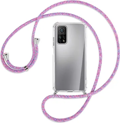 Produktbild von Handykette Backcover-Schutzhülle mit Band (Metall silberfarben) für Xiaomi Mi 10T (Pro) 5G - lila/rosa/blau