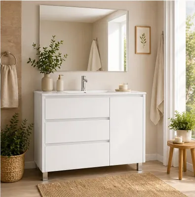 ORIGEN BATH VOLUM Badmöbel mit Waschbecken, 3 Schubladen + Tür, 80x45 cm, Weiß