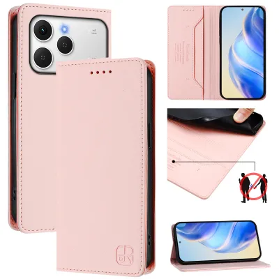 Produktbild von Lederhülle für Tecno Spark 40 4G Hülle Flip Brieftasche Kartenfächern Ständer Schutzhülle Pink