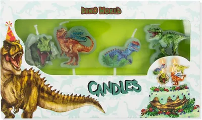 4er-Set Geburtstagskerzen mit Dinosauriermotiven, grün