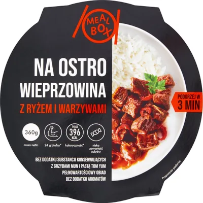 Zdjęcie produktu dla Meal Box Wieprzowina na ostro z ryżem i warzywami 360g