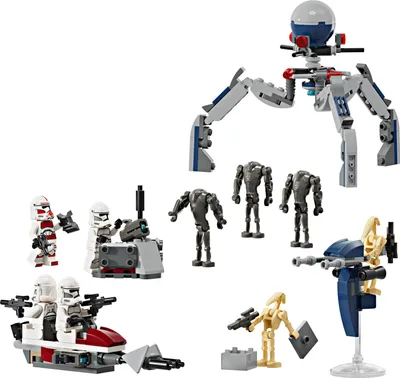 Produktbild von LEGO Star Wars 75372 Clone Trooper & Battle Droid Battle Pack, inkl. 4 Minifiguren, 5 Droiden und Speeder Bike mit Shooter - Bauspielzeug für Jungen und Mädchen ab 7 Jahren