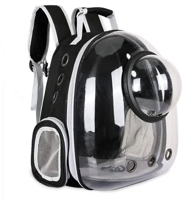 Haustier-Rucksack mit transparenter Kapsel, schwarz, 42x33x28 cm