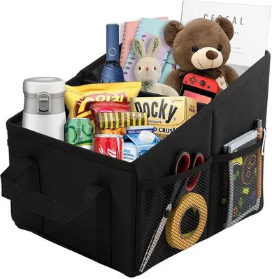 Immagine prodotto di Organizer per auto, con diversi scomparti, pieghevole, dotato di maniglia e tasche a rete, per giocattoli, vestiti e snack