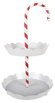 Productafbeelding van Clayre & Eef etagère met 2 lagen, diameter 29 cm, hoogte 47 cm, wit, metaal