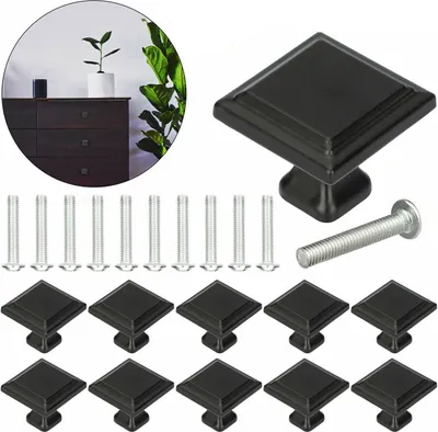 Produktbild von 10x Möbelknopf eckig Schubladenknopf Schrankknopf schwarz matt Möbelknauf Knopf