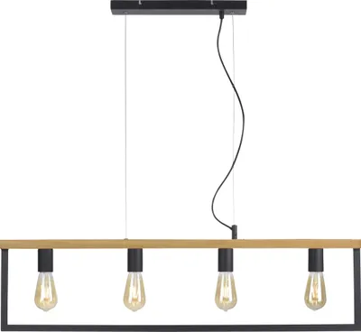 Produktbild von JUST LIGHT LED Pendelleuchte PILON Esszimmerlampe im Materialmix mit Holz schwarz Esszimmer, Wohnzimmer, Küche