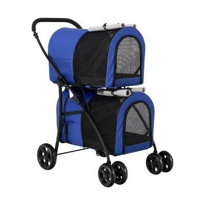 Produktbild von Hundebuggy Hundewagen Katzenwagen, Doppel Haustierwagen, abnehmbarer Transportbox, Faltbar bis 30 kg, Blau