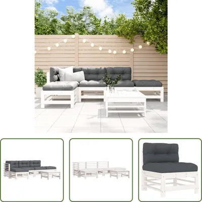 Produktbild von The Living Store 6-tlg. Garten-Lounge-Set mit Kissen Weiß Massivholz