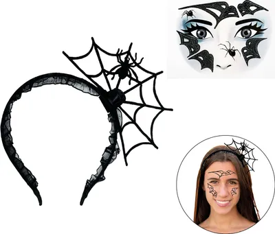 Produktbild von Oblique Unique Spinne Kostüm Accessoire Set - Haarreif + Gesicht Sticker für Halloween Fasching Karneval Motto Party