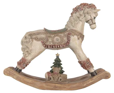 Produktbild von Clayre & Eef Weihnachtsdekorationsfigur Schaukelpferd 55x14x46 cm Beige Kunststoff