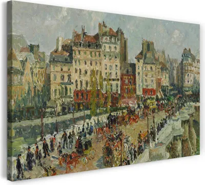 Produktbild von Leinwandbild (120x80cm): Camille Pissarro - The Pont f, echter Holz-Keilrahmen inkl. Aufhänger, handgefertigt in Deutschland