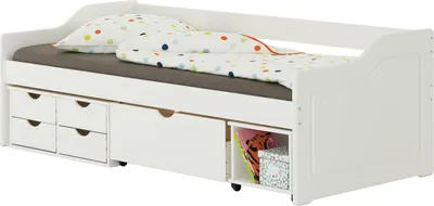 Produktbild von Bett mit Stauraum Kinderbett Jugendbett Bett 90x200 Kiefer massiv weiß