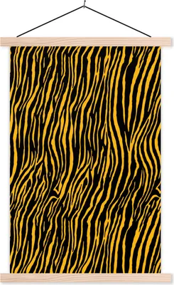 Produktbild von MuchoWow® Textilposter Orange - Tiermuster - Tiger 120x180 cm mit holzfarbenen Rahmen - Textil-Plakat