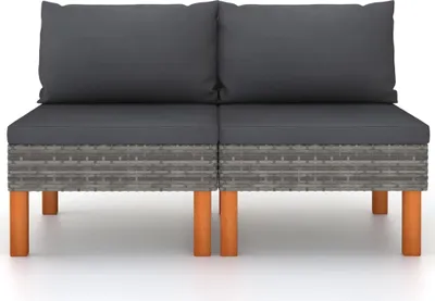 Produktbild von vidaXL Mittelsofas 2 Stk. Poly Rattan und Eukalyptus Massivholz