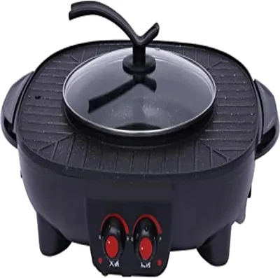 Image de Gril BBQ électrique & Hotpot - Gril de table 2 en 1 - 2100 W - Sans fumée - Pot Shabu Shabu - Chauffage rapide - Montage facile - Noir