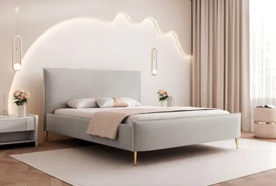 Produktbild von Polsterbett Modernes Bett "ETERNIA" mit hohen Beinen & praktischem Stauraum