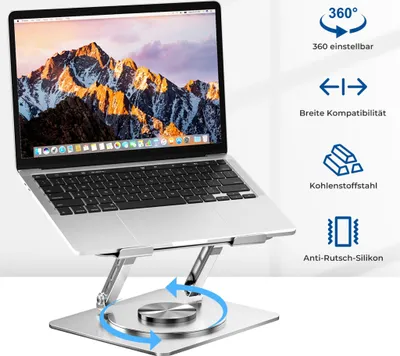 Produktbild von 7Magic LaptopStänder, Belüfteter Laptophalter, Faltbarer Laptop Stand, 360? drehbar Notebook Ständer, Macbook Ständer, Laptop Halterung, Ergonomisches Design, Höhenverstellbar, Laptops bis 17 Zoll