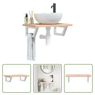 Imagen del producto de Encimera para lavabo "The Living Store" con soporte de acero y madera maciza de roble