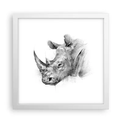 Produktbild von Gerahmtes Poster - Weißer Rahmen - Nashorn Porträt Grafik - 30x30 cm - Wand Bild - Wanddeko - Wandbilder - Kunstposter - Wandposter - Bilderrahmen - Bilder - Kunstdruck - P2WAC30x30-4378