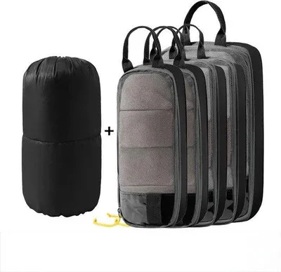 Produktbild von Reisezubehör-Set, 6er-Pack, Reise-Organizer für Rucksack und Koffer, Reisetaschen, wasserdichte Reisetaschen, Kompressionsfunktion, Reisebedarf, Koffer-Organizer für Handgepäck, Schwarz