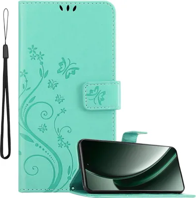 Image de Cadorabo Housse pour Realme GT6 Housse en FLORAL TURQUOISE Housse de protection au design floral avec fermeture magnétique, fonction de rangement et emplacements pour cartes Book Case Cover