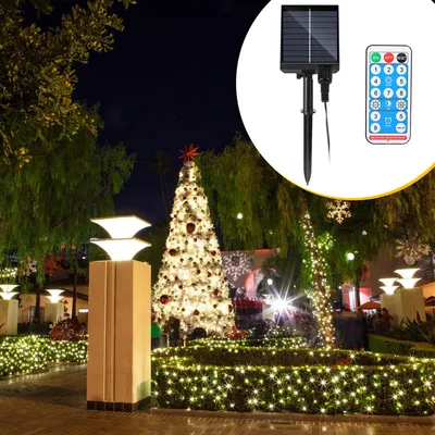 Obrázok produktu pre Jayseuw 100M 1000LEDs solárne rozprávkové svetlá 8 osvetlenie model IP44 vodotesné vonkajšie záhradné party vianočné dekorácie teplá biela