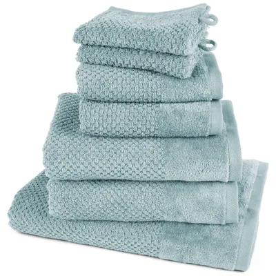 Produktbild von Pure Label 7-TLG Handtücher Set aus Baumwolle - 1x Badetuch 70x140 cm 2x Handtuch 50x100 cm 2x Gästetuch 30x50 cm 2x Waschlappen 16x21 cm, Türkis