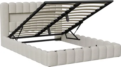 Produktbild von CDGlobal Polsterbett 160x200cm mit USB, Stauraumbett Boxspringbett mit LED, Jugendbett Doppelbett mit Lattenrost, Funktionsbett, Leinen, Beige