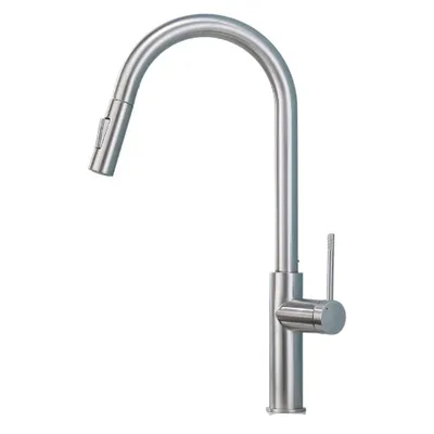 Produktbild von GranMaster IZIS – Moderne Küchenarmatur, Edelstahl gebürstet, Hohe stehende Spültischarmatur mit schwenkbarem Auslauf, Zwei Strahlarten, Langlebig