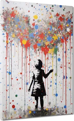 Produktbild von Street Art Mädchen Herz Leinwandbild Wandbild Kunstdruck XL Wanddeko: 120x160x4cm