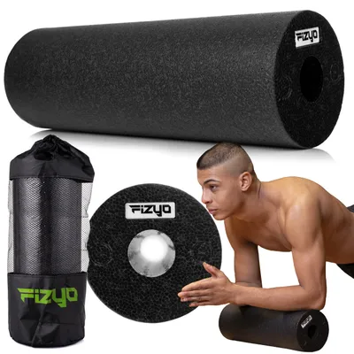 Produktbild von FIZYO Válec na fitness, jógu, pilates a rehabilitaci, pěnový roller z EPP střední tvrdosti na masáž zad, páteře a nohou, černý, 45x15 cm
