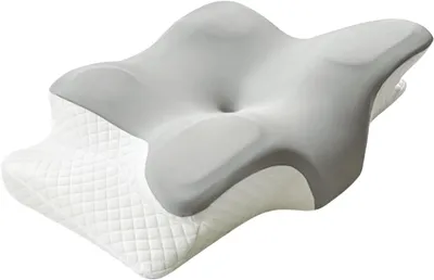 Immagine prodotto di Cuscino ortopedico per il collo - Cuscino in memory foam - Migliora la qualità del sonno - Design ergonomico - 62x41x10 cm - Bianco/Grigio