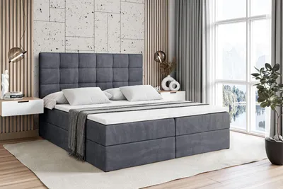 Produktbild von ALTDECOR Boxspringbett mit Matratze und Lattenrost  - BRUGO  - 200x200 cm  - Dunkelgrau Samt - Boxbett, Topper, Polsterbett mit Bettkasten, Bett mit Stauraum H4 -Matratze, Doppelbett, Springboxbett